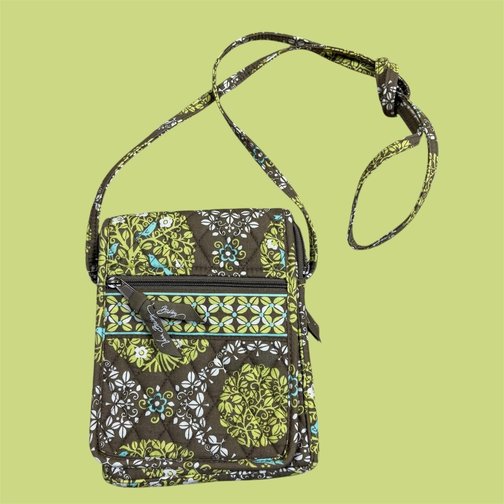 Vera Bradley Quilted Crossbody Bag Lime's Up Floral Bird‎ Pattern Small Purse